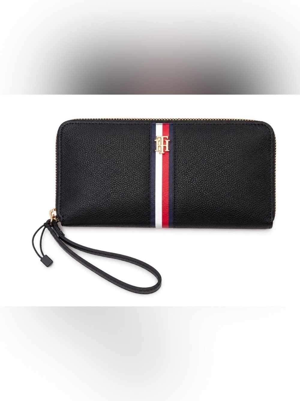 New! Leather Tommy Hilfiger Black Zip-Around Wallet with strap